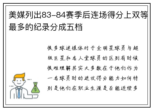 美媒列出83-84赛季后连场得分上双等最多的纪录分成五档